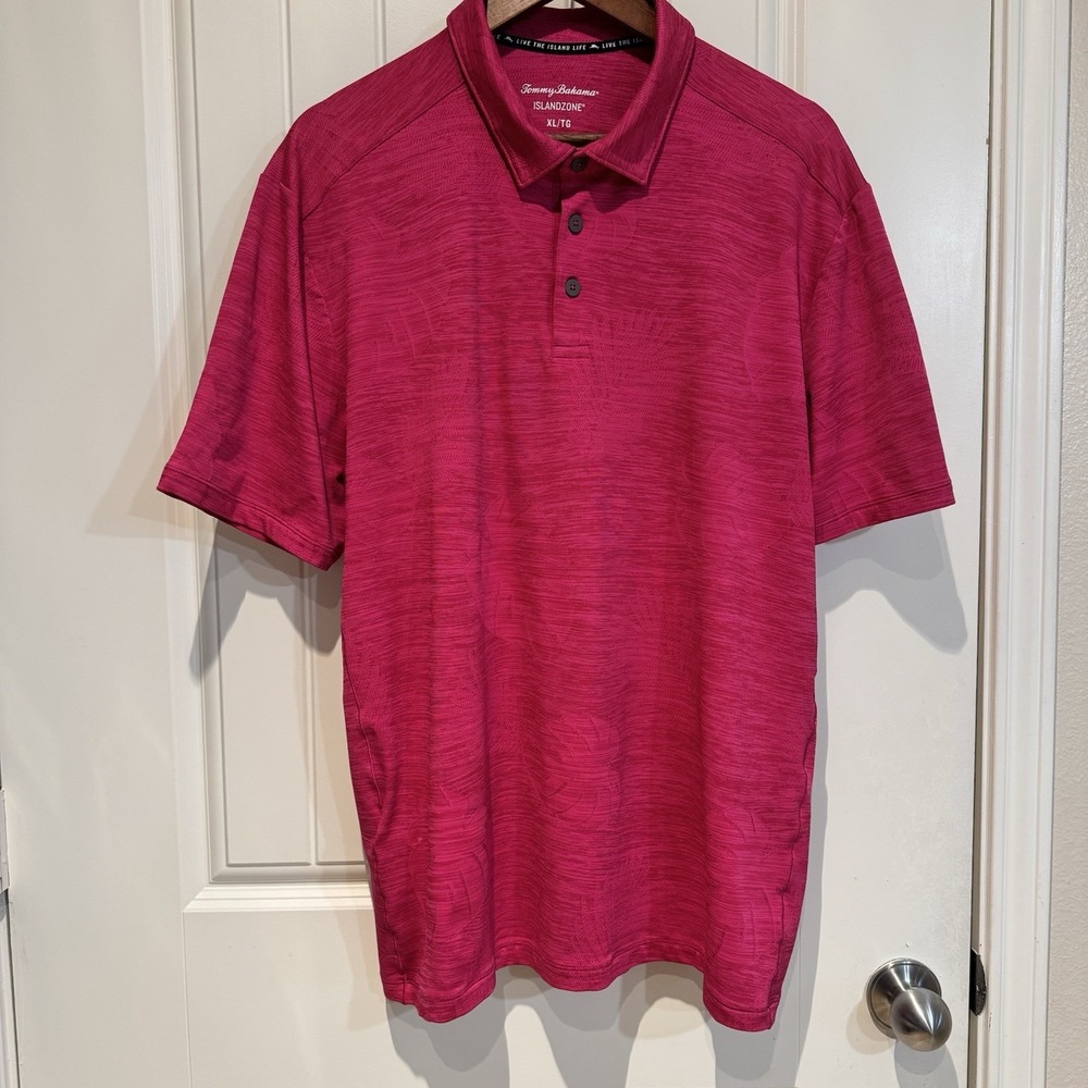 Tommy Bahama IslandZone‎ Polo Shirt XL Pink Performance Stretch Golf Leaf